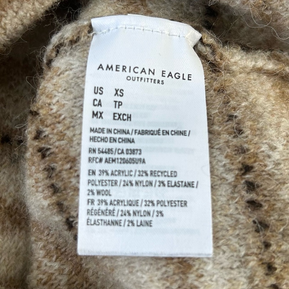 American Eagle Outfitters Cream and Brown Striped Fair Isle Crewneck Sweater XS - Picture 5 of 7
